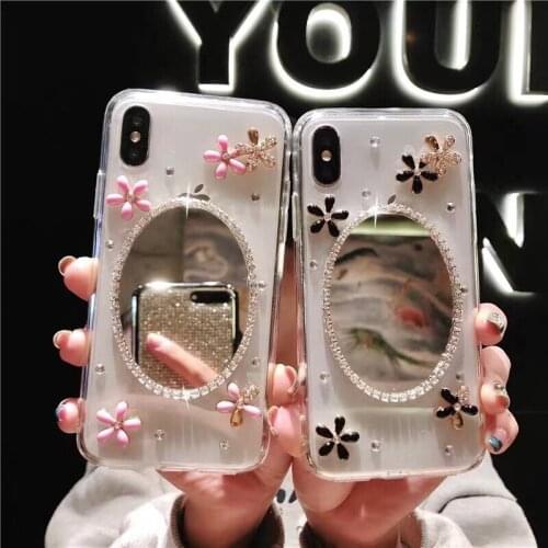 DIY Fashion Bling Diamond Mirror Small Flower Case Cover For Iphone 11 Pro XS Max XR X 8 7 6 6S Plus SE Soft Crystal Phone Case