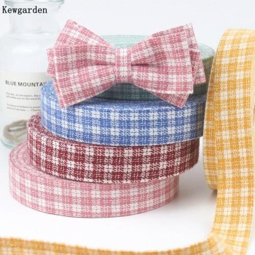 Kewgarden 1.5" 1" 40mm 25mm 10mm Plaid Fabric Layering Cloth Ribbon Handmade Carfts DIY Make Hairbow tie Accessories 11 Yards