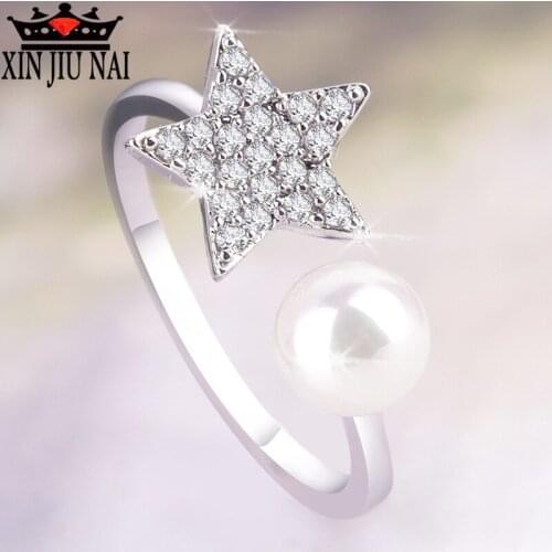 2019 NEW Fashion Pentagonal Star Opening Adjustable Fashion Jewelry Ring with Pearl Princess Temperament Valentines Day gifts