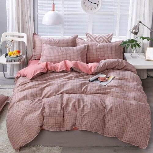 Fashion Violet Plaid Stripes Bedding Set Duvet Cover Sheet Set Pillowcase Set Single Full Queen Size Simple Bedclothes