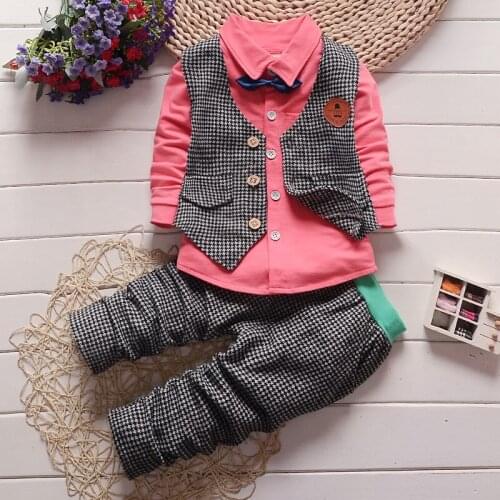 Baby Boys Plaid Clothes Kids Formal Suit Boy Shirt+Vest+Pants Outfits baby Blazers Children England Style clothing sets