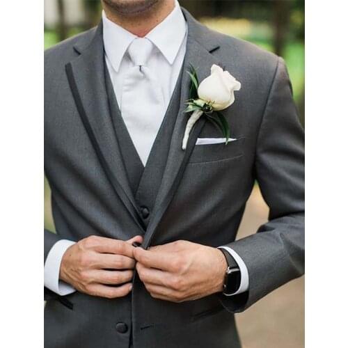 ANNIEBRITNEY Dark Grey 3 Piece Groom Wedding Suit Slim Fit 3 Piece Suit Set Tailor Made Prom Wedding Formal Skinny Tuxedo