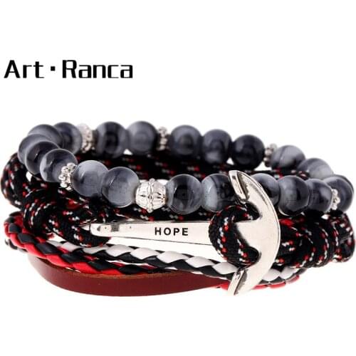 Natural Beaded Leather woven punk bracelet for fashionable men and women