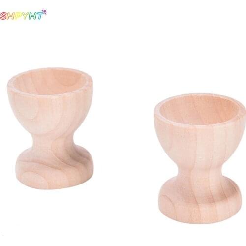 DIY Kitchen Dinning Table Craft Wooden Drawing Model Egg Cup Holder Pretend Play Toy Easter Painted Graffiti Eggs Holder Tools