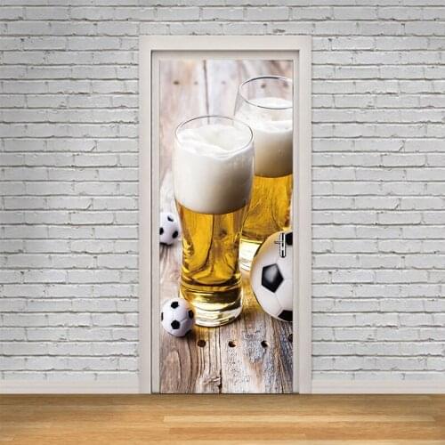 Hot Sales New Door Sticker Wine and Football Wallpaper PVC Poster Decal Soccer Sports Decoration Mural Boys Kids Room Home Decor