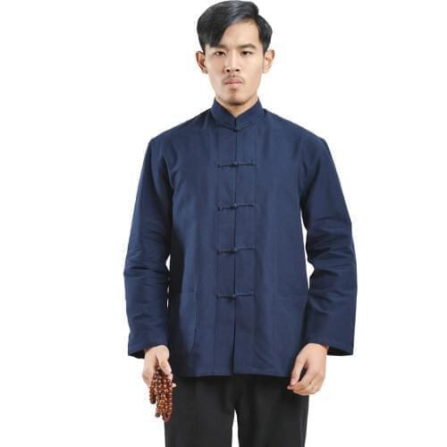 Hot Sale 100%Cotton Mens Traditional Chinese Tang Suit Top Long Sleeve Kung Fu Tai Chi Uniform Spring Autumn Shirt Blouse