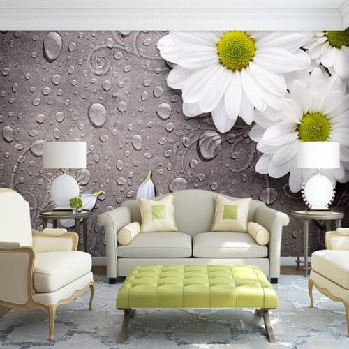European Style Retro White Flower Water Drop 3D Mural Wallpaper Living Room Bedside Decor Backdrop Wall Non-Woven Wallpaper Roll