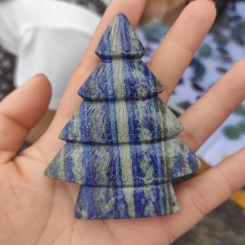 Natural lapis lazuli hand-carved Christmas tree crystal statue decorative crystal Christmas gift Christmas Eve