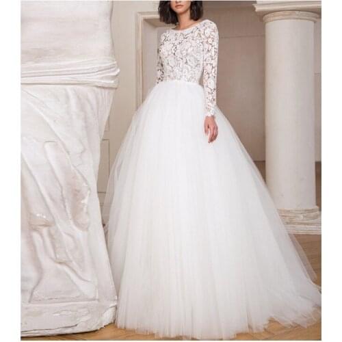 2021 New Long Sleeve Lace Wedding Dress Backless Bridal Ball Gown Princess Luxury Wedding Gown Customize Vestido De Noiva