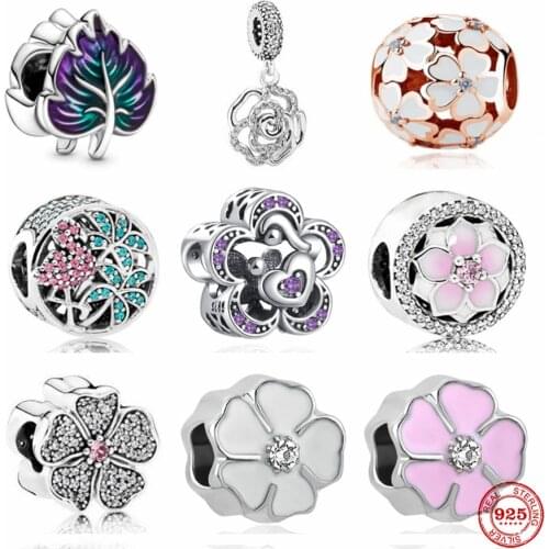 New 925 Silver Accessories Flower Pendant Fit Pandora Original Bracelet Charms Beads For Women DIY Jewelry