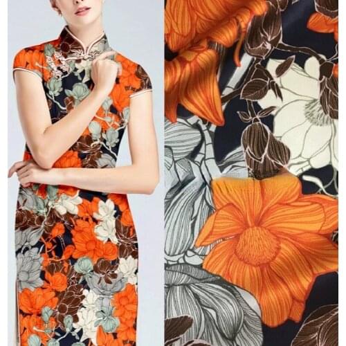Painted sunflower inkjet heavy stretch digital printing natural mulberry silk high fashion textile fabric for dress sewing