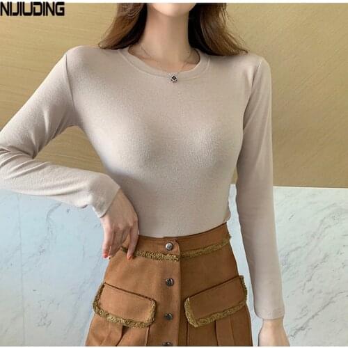 Autumn Winter New Solid Elastic Slimming T-Shirts 2020 New Long-Sleeved Round Neck T-shirt Bottoming Tops for Women Dropshipping