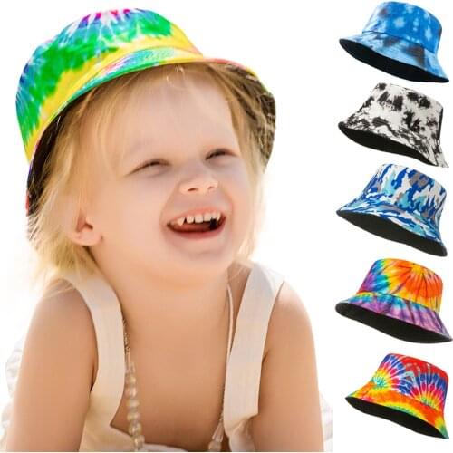 Spring Summer Cute Frogs Bucket Hat for Kids Sunscreen Beach Baby Sun Hat Breathable Basin Hat Tie-dye Children Fisherman Hat