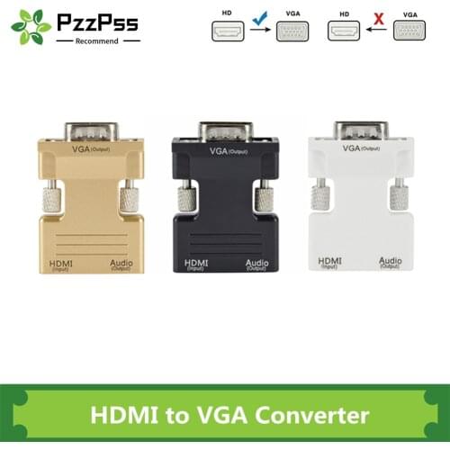 PzzPss HDMI Female to VGA Male Converter 3.5mm Audio Cable Adapter 1080P FHD Video Output for PC Laptop TV Monitor Projector