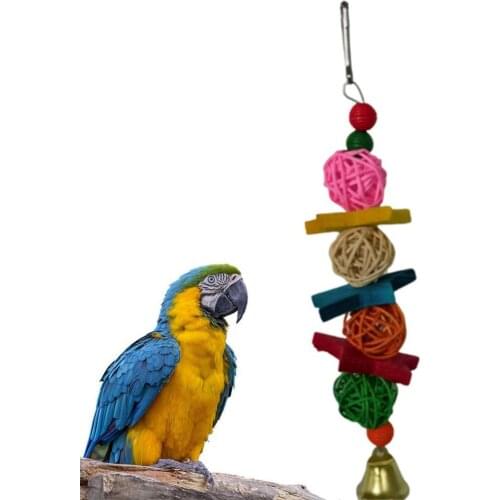 Pet Bird Parrot Classic Rattan Ball Bell Star Hanging Cage Decor Bite Climbing Chew Toy Colorful String Woven Birdcage Ornaments