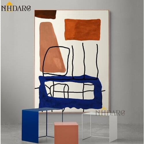 NHDARC Modern Fashion Abstract Art Poster Canvas Print Painting Wall Pictures Blue Orange Geometry for Living Room Home Decor
