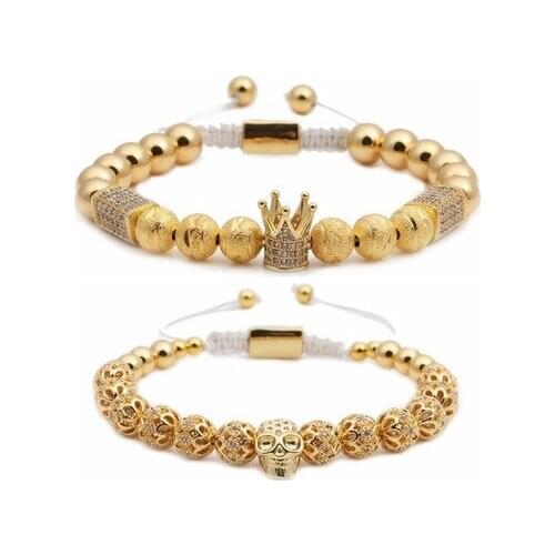 Luxury Jewelry Crown Men Bracelet Homme Bracelet Set Charm Classic Skull Copper Beaded Braided Bracelets Pulseira