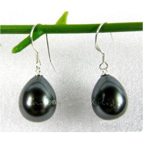 Hot Sale 12X15MM Black Sea Shell Pearl Chandelier Dangle Earrings S925 Stering Silver Hook Fine Jewelry Nice Lady Gift