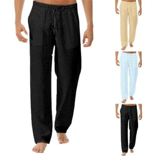 Yoga Pants Drawstring Mid Rise Men Solid Color Wide Leg Trousers Slacks for Sports