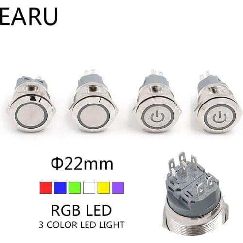22mm 2 Dual 3 Triple Color RGB LED Light Switch Momentary Self-reset Latching Fixation Waterproof Metal Push Button Switch Power