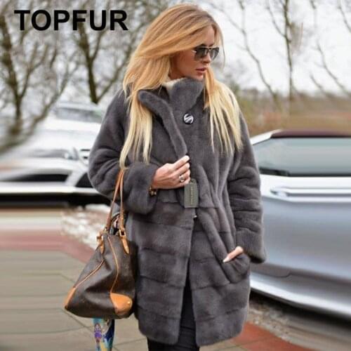 TOPFUR Fashion New Arrivals Real Mink Fur Coats For Women Gray Slim Mink Fur Coat Winter Warm Fur Outwear Solid Color