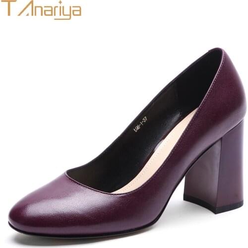 Tanariya 20 spring and autumn new purple leather sheepskin coarse shoes women ladies high heels women shoes woman pumps