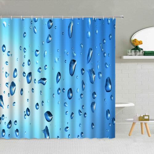 3D Simple Raindrops Shower Curtain Water Drops Blue Background Dandelion High Quality Bathroom Supplies With Hooks Bath Curtains