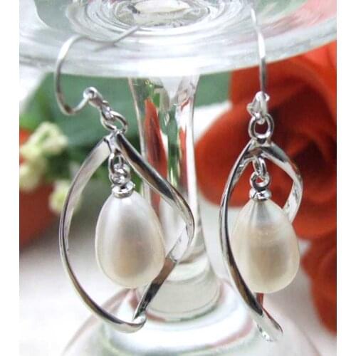 Qingmos 50*17MM Helix Pearl Dangle Earrings for Women With Natural 8-10mm White Pearl & Silver Plated Hook-ear304 Free Ship