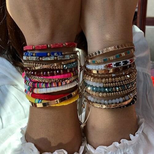 Bohemian Rainbow Chain Glass Seed Beads Bracelet For Women Female Crystal Braided Bracelets Vintage Jewelry Summer Brach Bijoux