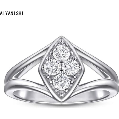 AIYANISHI Sona Diamond Ring for Women Hollow 4 Stones Ring White Gold Jewelry Fashion Popular Wedding Rings for Female Jewellry
