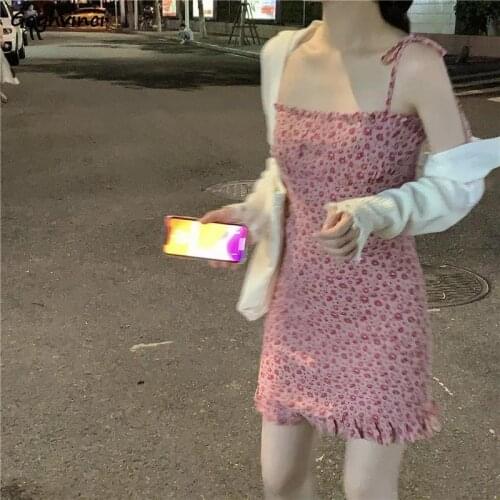 Sleeveless Dress Women Off Shoulder A-line Sexy Pleated Sweet Slim Ladies Printed Fashion Chic Korean Style Versatile Streetwear