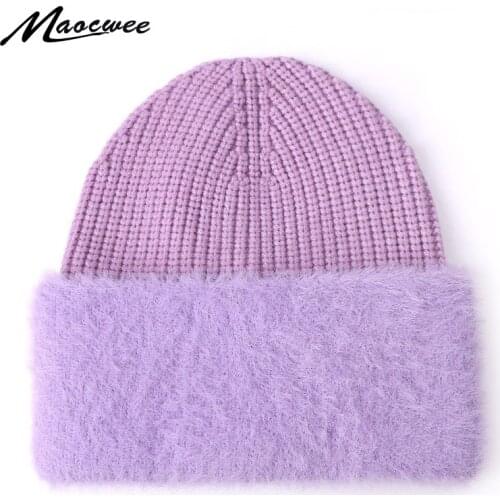 Winter Knitted Hat Beanie For Women Men Outdoor Thick Ski Cap Cuff Retro Skullies Beanies Wool Stitching Solid Color Bonnet Hat