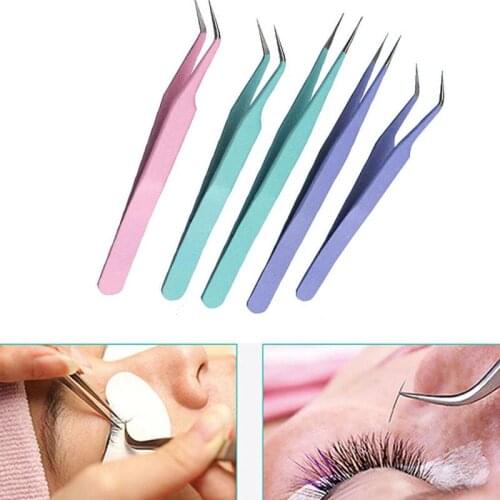 1pcs steel eyelash clip grafting eyelash tweezers anti-static tweezers pointed elbow Eyebrow Tweezers Sewing Tools
