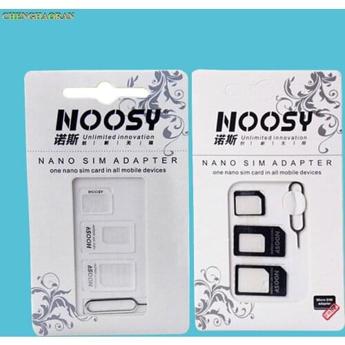 1000sets(4000pcs) 4 In 1 Noosy Nano Micro SIM Card Adapter Eject Pin For iPhone 5 5S For iPhone 6 6plus 7 7plus with Retail Box