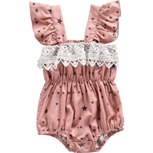 2021 0-24M Cute Baby Girl Romper Summer New Stars Print Lace Sleeveless Square Collar Tunic Playsuit Outfit