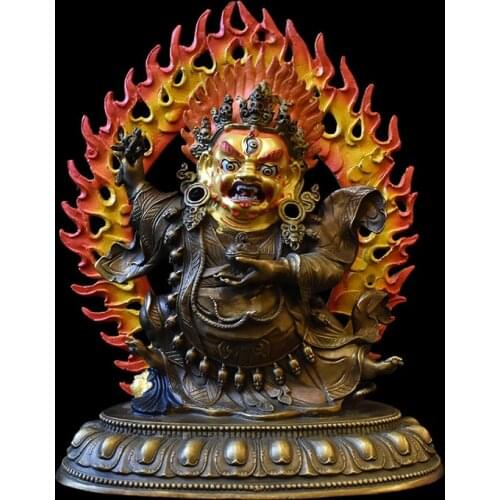 23CM tall good Buddha brass statue HOME family effective protection Tibetan Nepal Mahakala Bernagchen Buddha statue