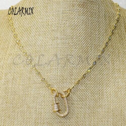 3Pcs Zircon Round buckle pendant necklace Gold color zircon pendant necklace zircon Chain necklace gift for lady 50435