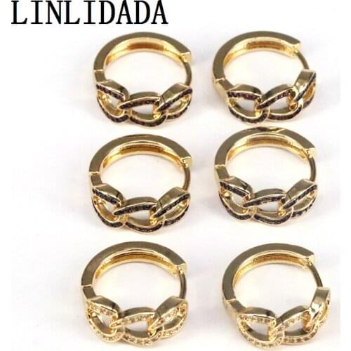 5Pair Cubic Zircon Micro Pave Circle Link Hoops Earrings Women Girls Gold Color Hiphop Fashion Unique Metal Jewelry