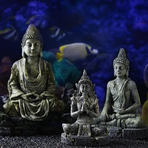 Aquarium Buddha Decoration Resin Fish Tank Accessories Crafts Zen Buddha Statue Resin Ancient Simulation Statue Aquarium Decor