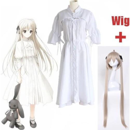 Anime In solitude Yosuga no Sora Kasugano Sora Lolita White Cosplay Dress Lady Halloween Costume Cotton Sweet Party Dress Wig