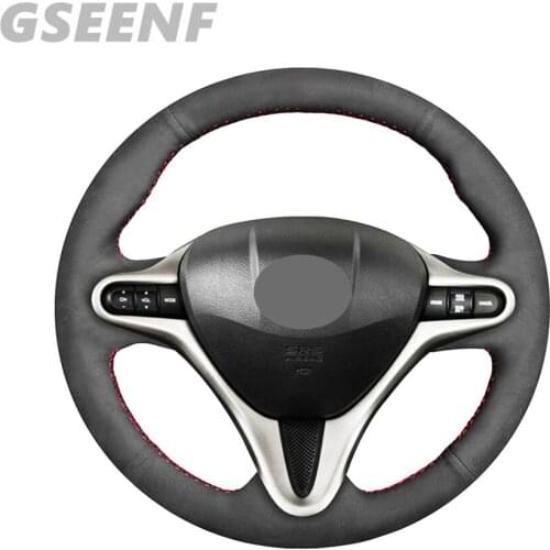 Car Accessories Steering Wheel Cover For Honda Civic Civic 8 2006-2011 (3-Spoke) Black Hand-stitched Comfortable and Soft Suede