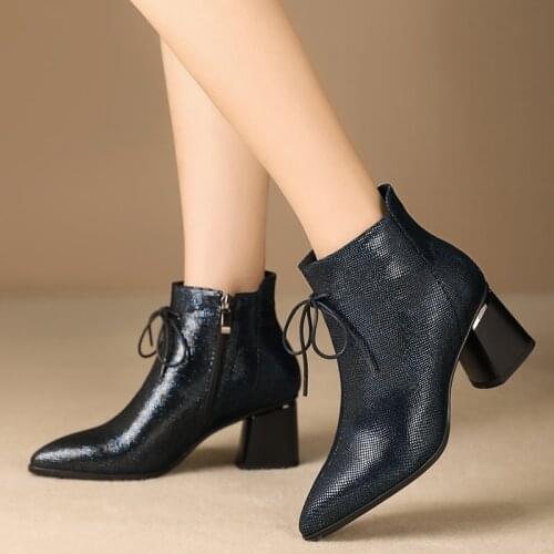 Sheepskin genuine leather ankle boots warm in winter large size 34-42 plush women shoes ladies 6cm square heel winter shoes