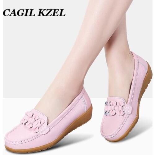 CAGILKZEL Fashion Genuine Leather Women Flats Shoes Loafers Shoes Woman Slip-on Flats Ladies Shoes Heels Creepers moccasins