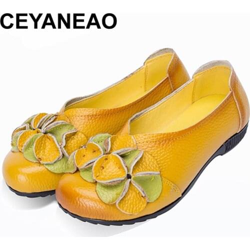 CEYANEAO 2018 New Summer Shoes Woman Genuine Leather Flat Sandals Female Round Toe Shoes Soft Comfortable Women shoes