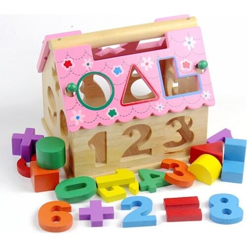 Wood Disassembly and Assembly Combination Building Blocks Digital Shape Cognitive Wisdom House Toy Early Education Gift for Baby