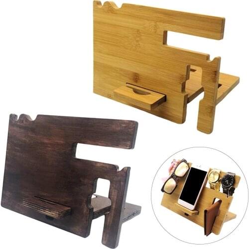 Wooden Mobile Phone Holder Watch Glasses Key Accessories Desktop Wallet Storage Rack Mobile Phone Storage Stand