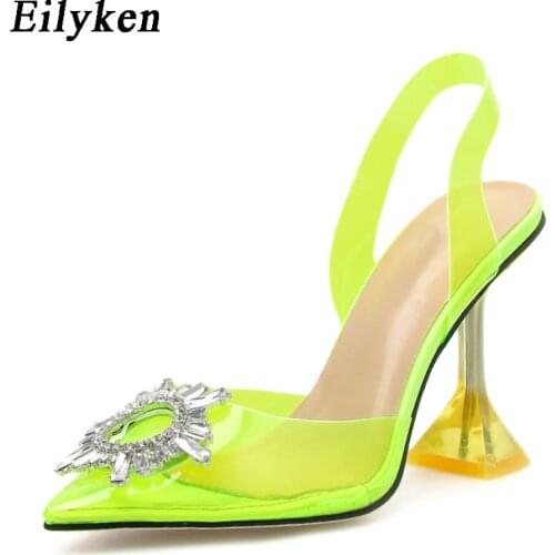 EilyKen PVC Transparent Pointed Toe Diamond Shoes Women Pumps Stiletto Green Silver High Heels Fashion Clear Shoes size 41