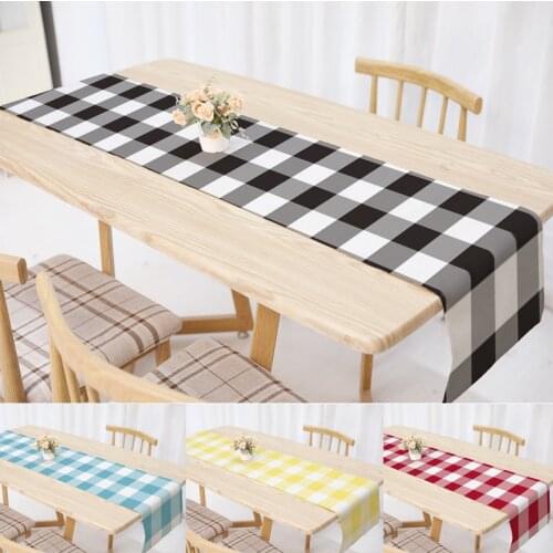 European Buffalo Plaid Linen Table Runners Modern Black White Dinning Table Runner for Wedding Christmas Home Decorations