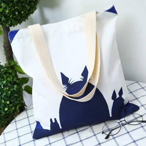 Cute Cartoon Totoro Canvas Girls Printing Tote Shoulder Bags Student Reusable Handbag Fashion Women Shopping Storage Package Bag