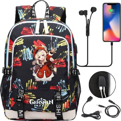 Game Genshin Impact Backpack Teenager USB Charging Laptop Backpack Women Men Rucksack Kids Book Bag Mochila Travel Bag